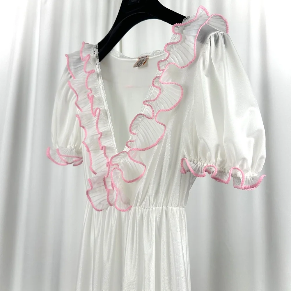 Vintage Bloomies Ivory Ruffle Nightgown Romantic Maxi Small - Picture 5 of 16
